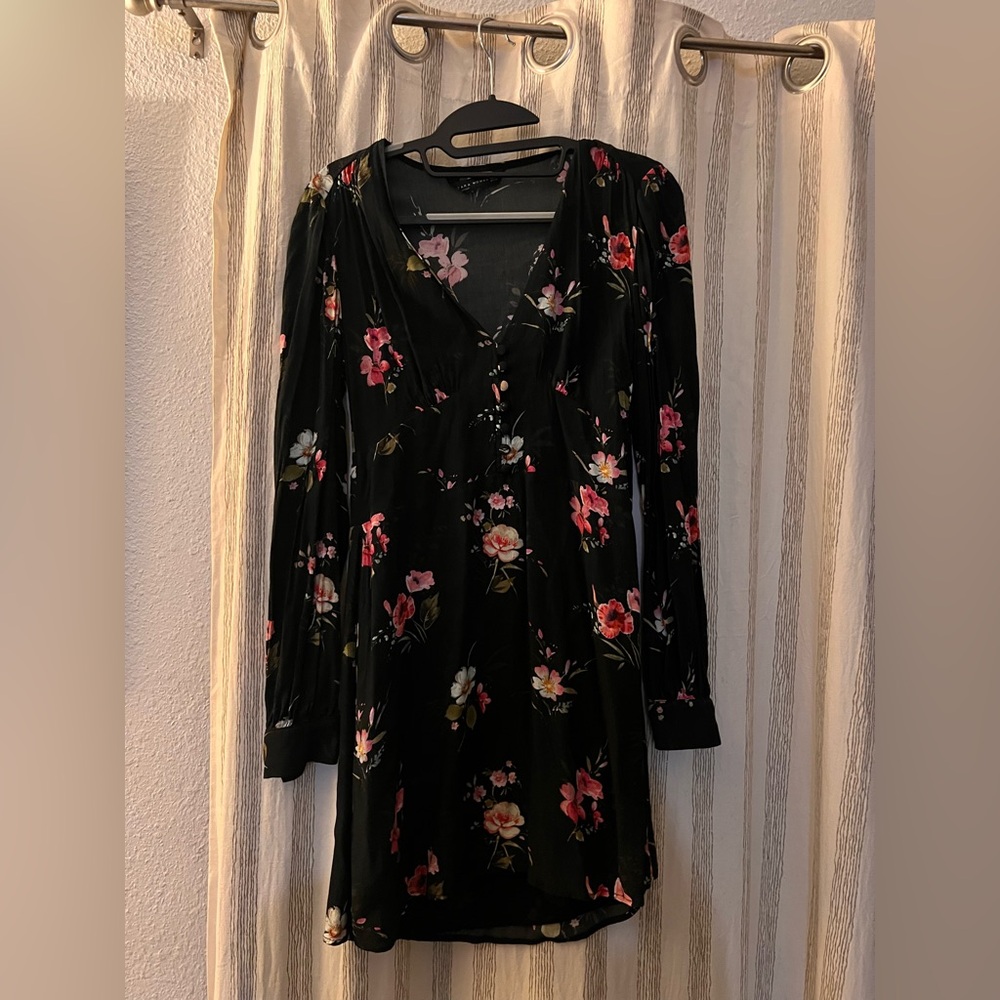 Zara Black Floral Long Sleeve Dress